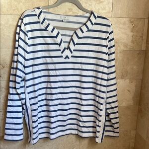 j.Jill V-Neck Long Sleeve Shirt - White & Navy XL